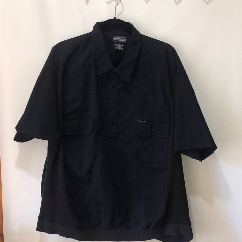 Members Only Black Short-Sleeve Polo Shirt with Chest Pockets